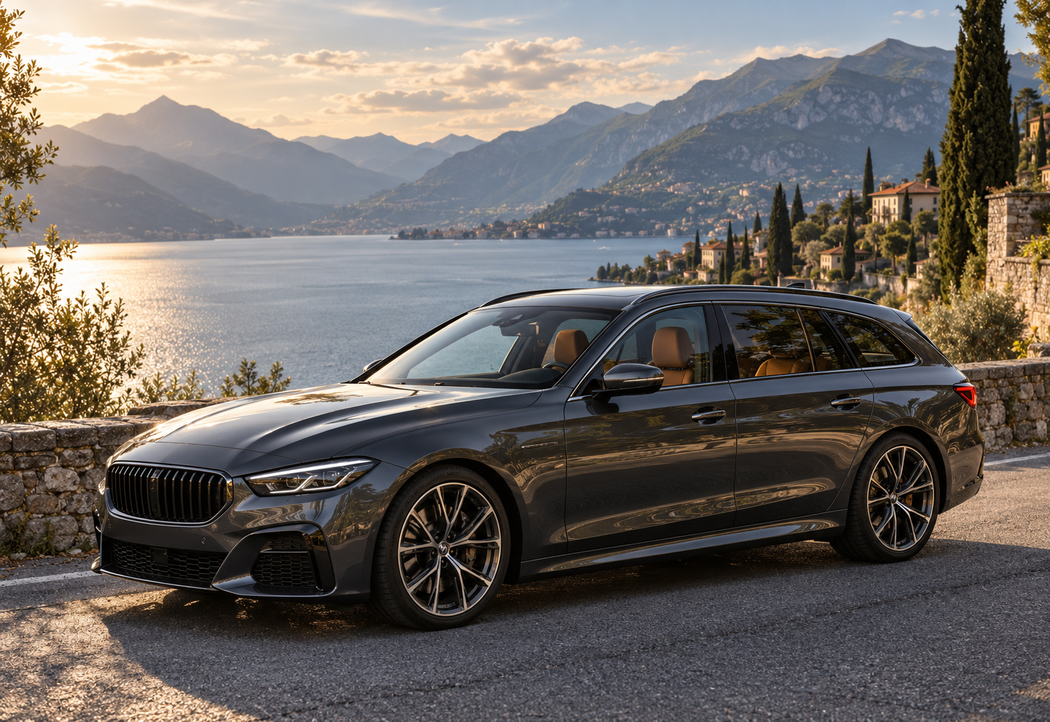 Auto su una strada panoramica affacciata sul Lago di Como